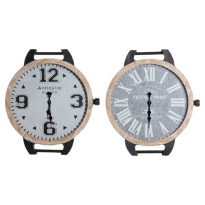 Namizna ura DKD Home Decor RE-180394 Sort Grå Natur Vintage Håndled (2 enheder)