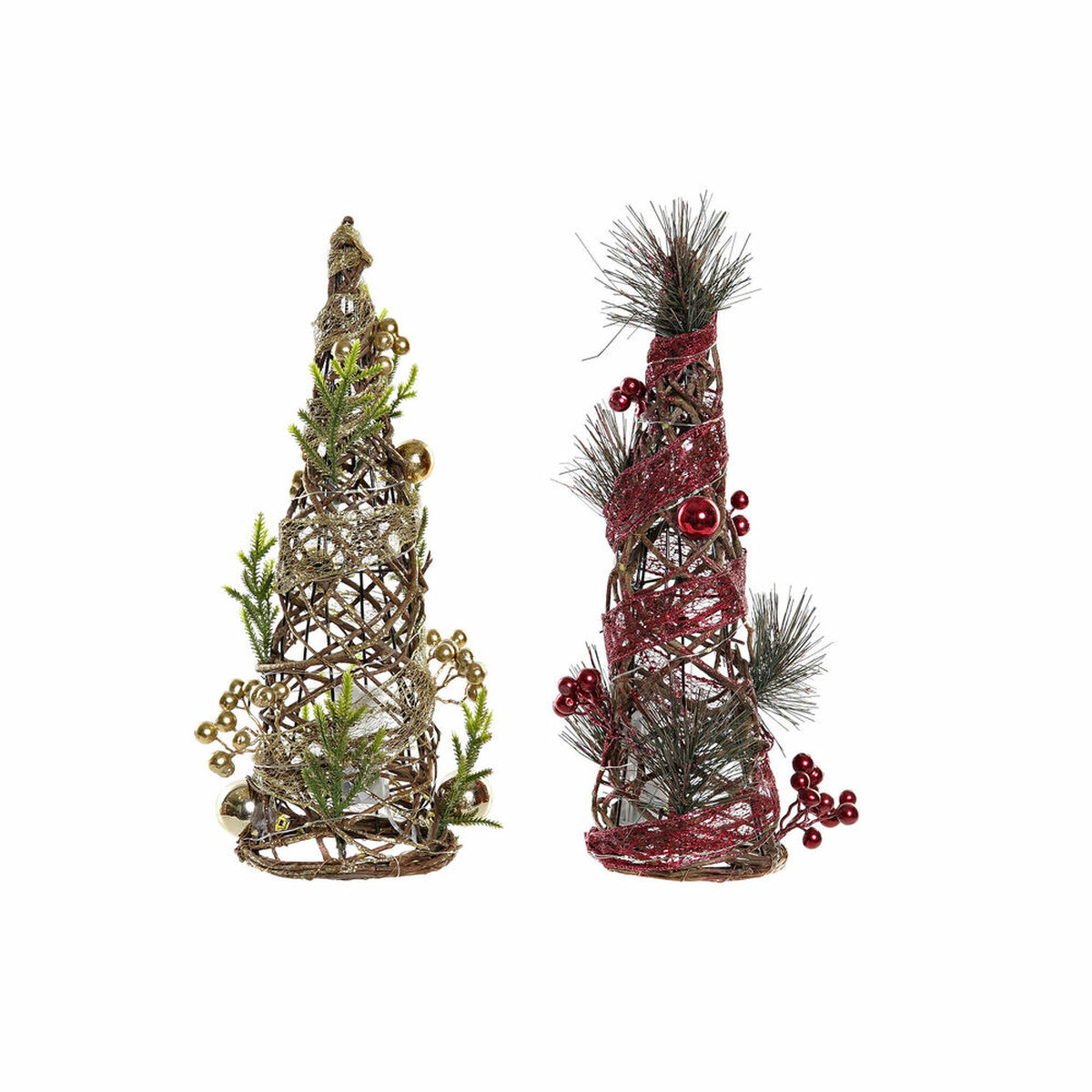 Juletræ DKD Home Decor Rød Grøn Gylden 16 x 16 x 41 cm Plastik (2 enheder)