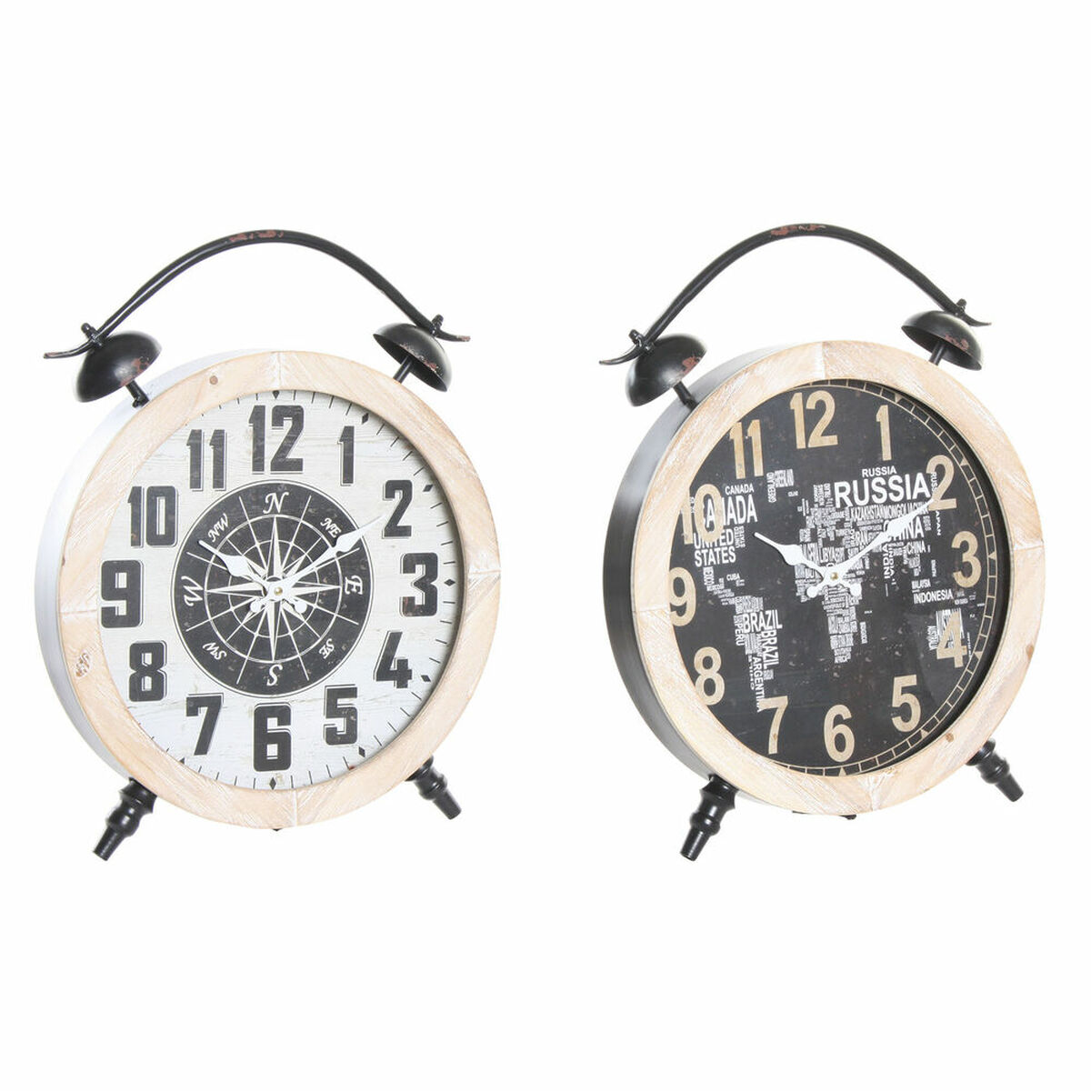 Namizna ura DKD Home Decor Hvid Sort Natur Vintage (2 enheder)