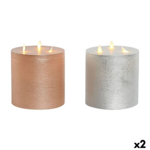 Stearinlys LED DKD Home Decor Gylden Sølvfarvet 15 x 15 x 15 cm (AA) (2 enheder)