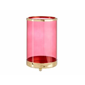 Lyseholder Gift Decor Pink Gylden Metal Glas 12,2 x 19,5 x 12,2 cm Cylinder