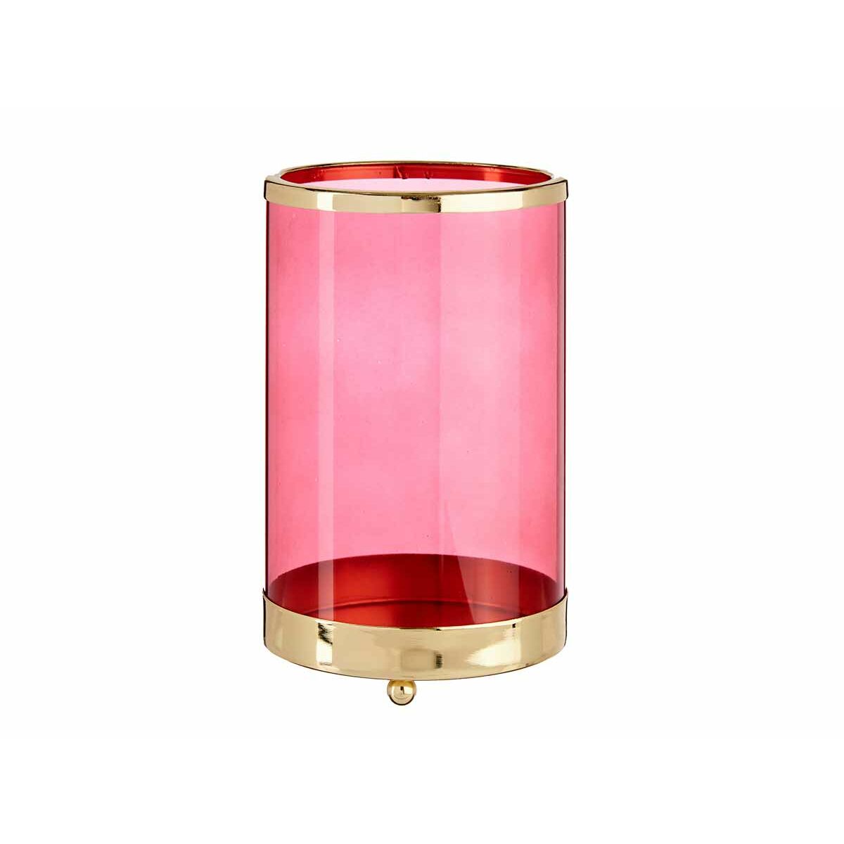 Lyseholder Gift Decor Pink Gylden Metal Glas 12,2 x 19,5 x 12,2 cm Cylinder
