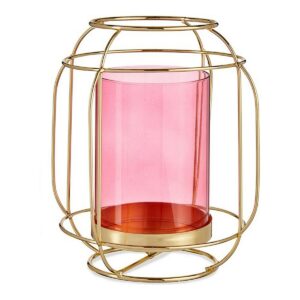 Lyseholder Gift Decor Pink Gylden Metal Glas 19 x 20 x 19 cm Laantarn